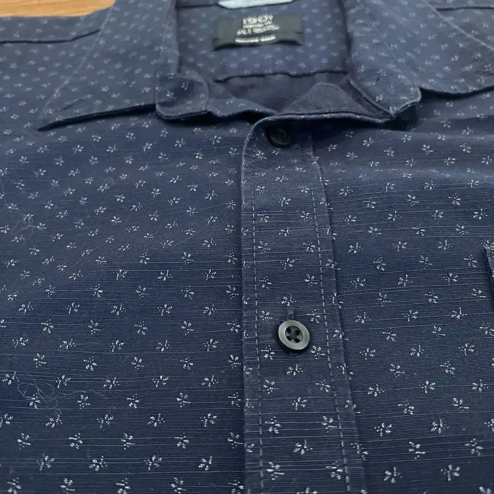 1901 Men’s Blue Fairview Wash Patterned Button Shirt - Picture 4 of 6